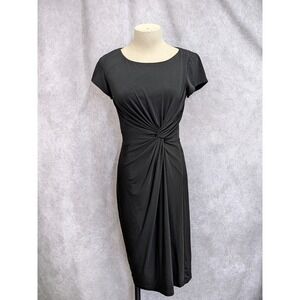 Liz Claiborne Black Twist Front Sheath Dress Short Sleeve Scoop Neck Size 4